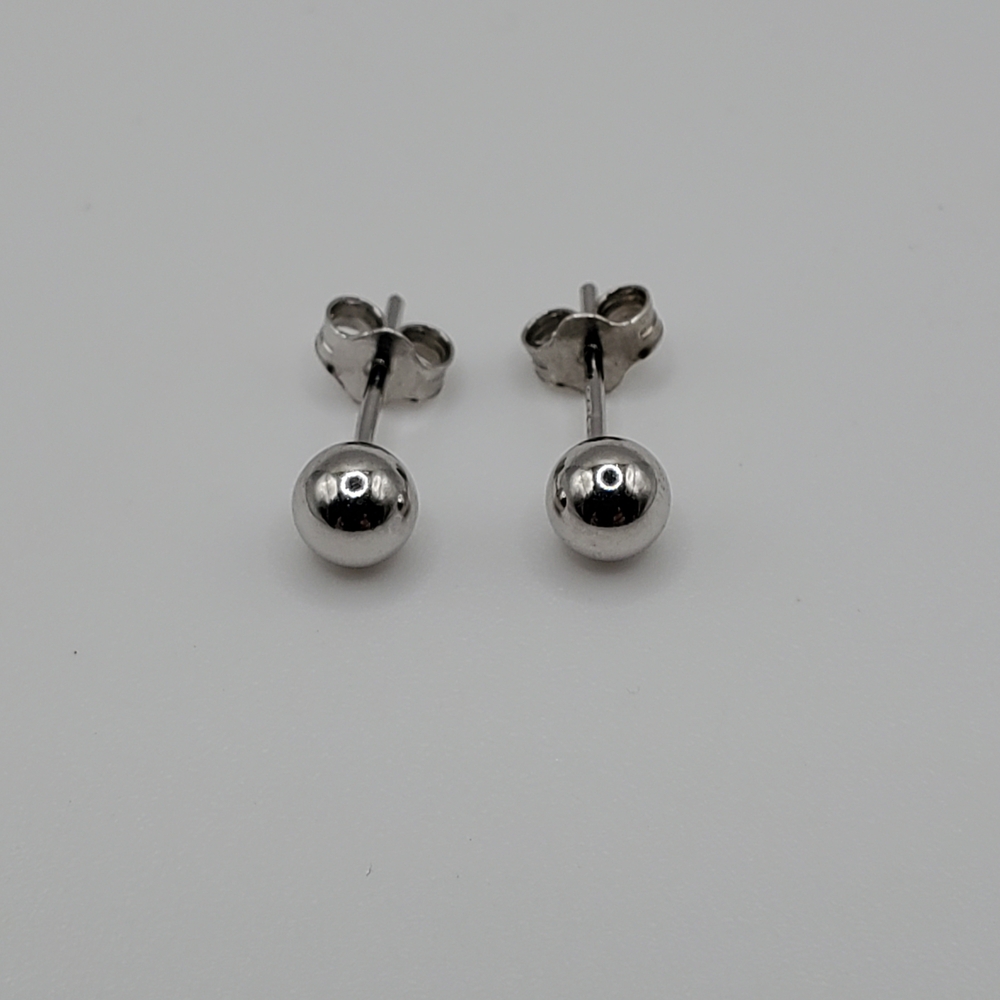 925 Sterling Silver Rhodium Plated Ball Earrings 5mm Women, NEW